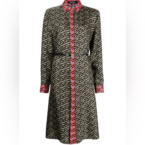 ⭐️⭐️⭐️SOLD ⭐️⭐️⭐️VERSACE La Greca Monogram Print Long sleeve silk shirt dress - Picture 10 of 17